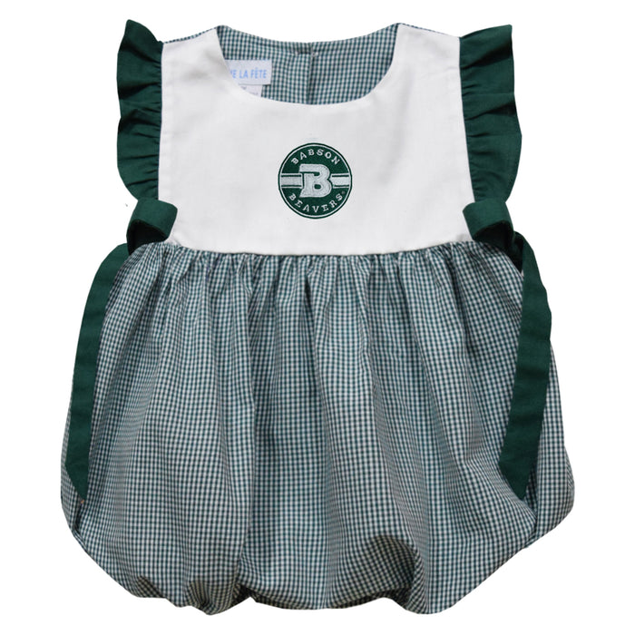 Babson College Beavers Embroidered Hunter Green Gingham Short Sleeve Girls Bubble