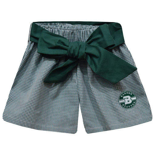Babson College Beavers Embroidered Hunter Green Gingham Girls Short with Sash