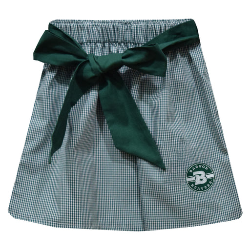 Babson College Beavers Embroidered Hunter Green Gingham Skirt With Sash