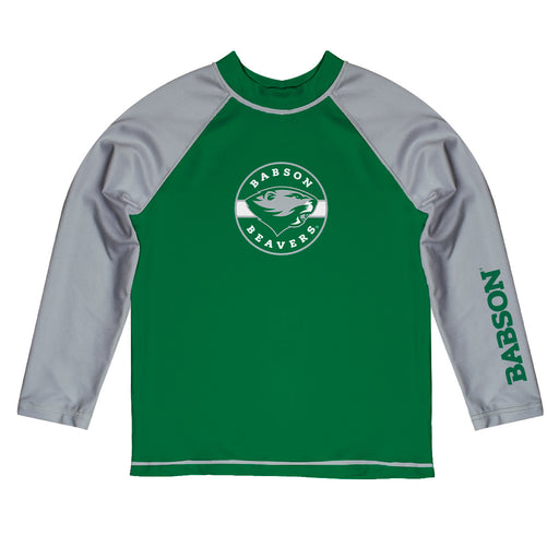 Babson College Beavers Vive La Fete Logo Green Gray Long Sleeve Raglan Rashguard