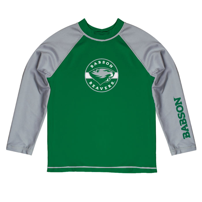 Babson College Beavers Vive La Fete Logo Green Gray Long Sleeve Raglan Rashguard