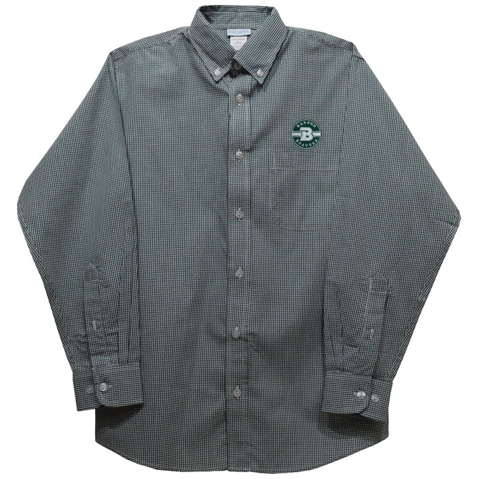 Babson College Beavers Embroidered Hunter Green Gingham Long Sleeve Button Down