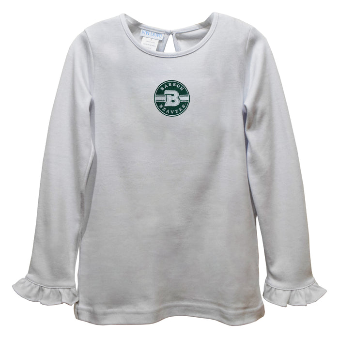 Babson College Beavers Embroidered White Knit Long Sleeve Girls Blouse