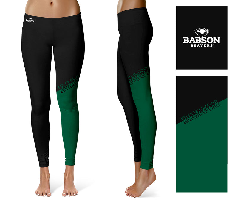 Babson College Beavers Vive La Fete Game Day Collegiate Leg Color Block Women Black Green Yoga Leggings - Vive La Fête - Online Apparel Store