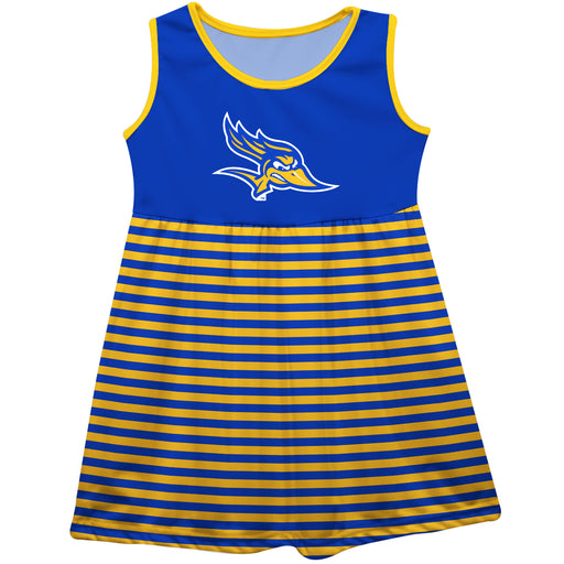 CSU Bakersfield Roadrunners Blue and Gold Sleeveless Tank Dress with Stripes on Skirt by Vive La Fete
