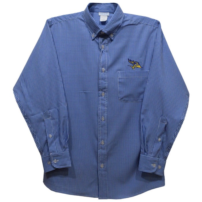 Cal State University Bakersfield Roadrunners CSUB Embroidered Royal Gingham Long Sleeve Button Down Shirt