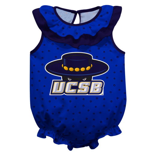 UC Santa Barbara Gauchos Swirls Blue Sleeveless Ruffle Onesie Logo Bodysuit
