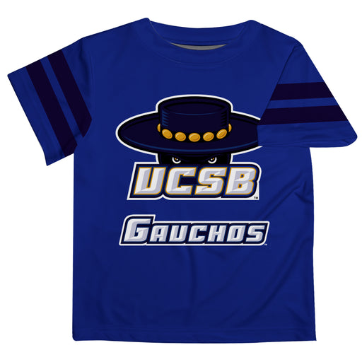 UC Santa Barbara Gauchos UCSB Vive La Fete Boys Game Day Blue Short Sleeve Tee with Stripes on Sleeves - Vive La Fête - Online Apparel Store