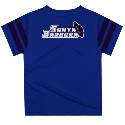 UC Santa Barbara Gauchos UCSB Vive La Fete Boys Game Day Blue Short Sleeve Tee with Stripes on Sleeves - Vive La Fête - Online Apparel Store