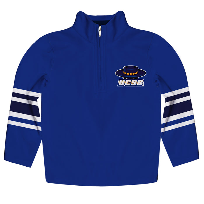 UC Santa Barbara Gauchos UCSB Vive La Fete Game Day Blue Quarter Zip Pullover Stripes on Sleeves - Vive La Fête - Online Apparel Store
