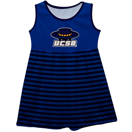 UC Santa Barbara Gauchos UCSB Vive La Fete Girls Game Day Sleeveless Tank Dress Solid Blue Logo Stripes on Skirt - Vive La Fête - Online Apparel Store