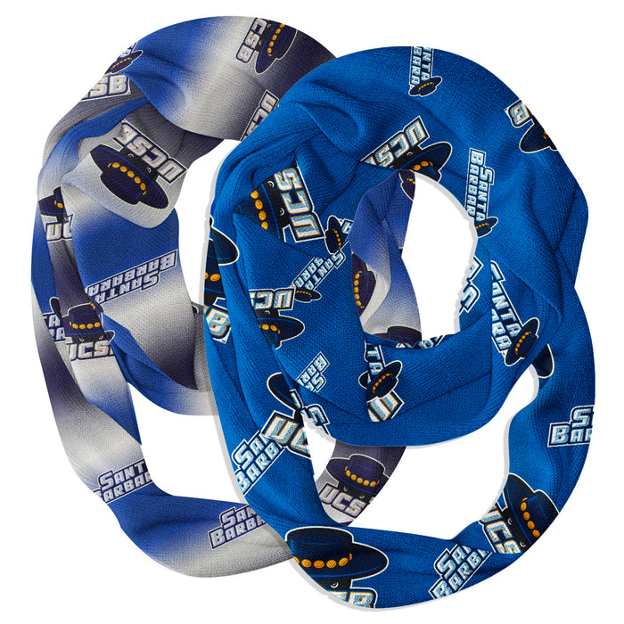 UC Santa Barbara Gauchos Vive La Fete All Over Logo Collegiate Women Set of 2 Light Weight Ultra Soft Infinity Scarfs