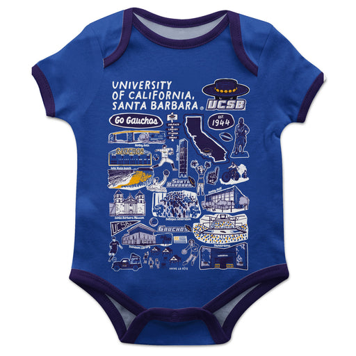UC Santa Barbara Gauchos UCSB Hand Sketched Vive La Fete Impressions Artwork Infant Blue Short Sleeve Onesie Bodysuit