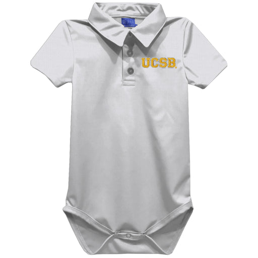 UC Santa Barbara Gauchos UCSB Embroidered White Solid Knit Polo Onesie