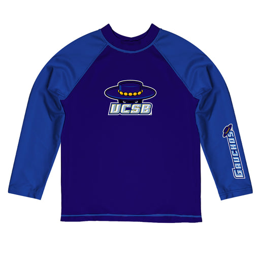 UC Santa Barbara Gauchos UCSB Vive La Fete Logo Blue Purple Long Sleeve Raglan Rashguard