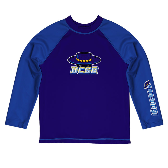 UC Santa Barbara Gauchos UCSB Vive La Fete Logo Blue Purple Long Sleeve Raglan Rashguard