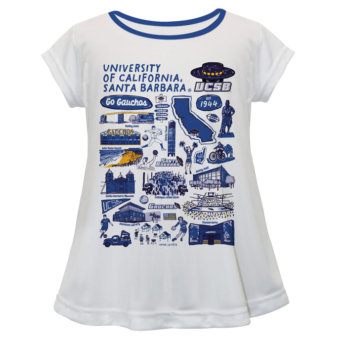 UC Santa Barbara Gauchos UCSB Hand Sketched Vive La Fete Impressions Artwork White Short Sleeve Top