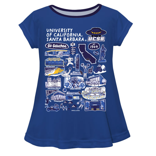 UC Santa Barbara Gauchos UCSB Hand Sketched Vive La Fete Impressions Artwork Blue Short Sleeve Top