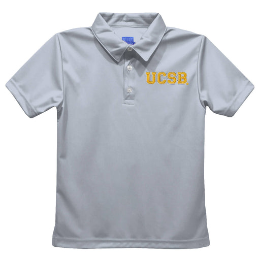 UC Santa Barbara Gauchos UCSB Embroidered Gray Short Sleeve Polo Box Shirt