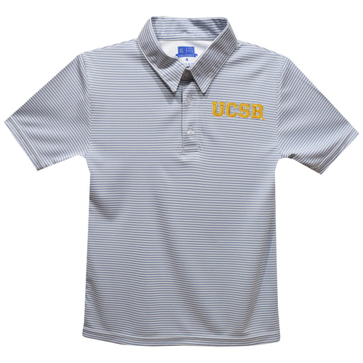 UC Santa Barbara Gauchos UCSB Embroidered Gray Stripes Short Sleeve Polo Box Shirt