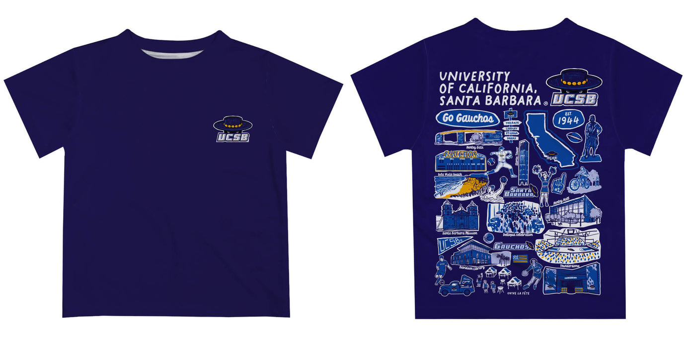UC Santa Barbara Gauchos UCSB Hand Sketched Vive La Fete Impressions Artwork Boys Purple Short Sleeve Tee Shirt - Vive La Fête - Online Apparel Store