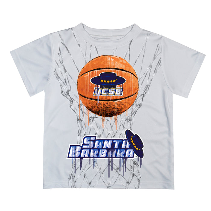 UC Santa Barbara Gauchos UCSB Original Dripping Basketball White T-Shirt by Vive La Fete