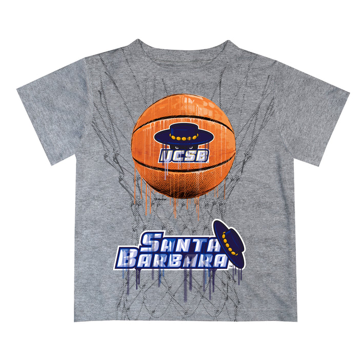 UC Santa Barbara Gauchos UCSB Original Dripping Basketball Heather Gray T-Shirt by Vive La Fete