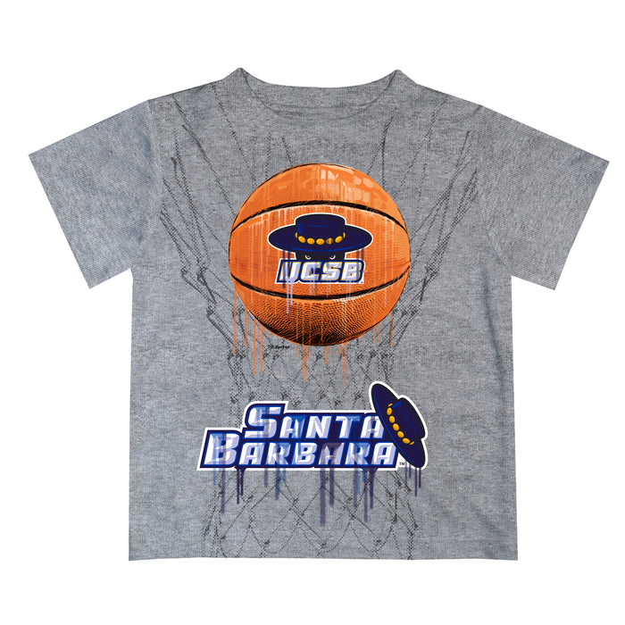 UC Santa Barbara Gauchos UCSB Original Dripping Basketball Heather Gray T-Shirt by Vive La Fete