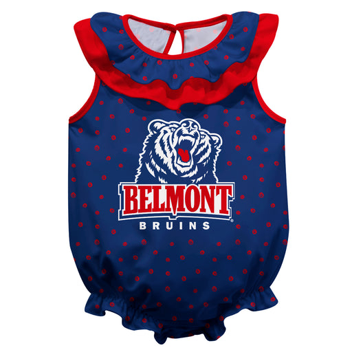 Belmont Bruins Swirls Blue Sleeveless Ruffle Onesie Logo Bodysuit