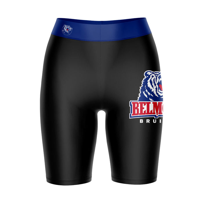 Belmont University Bruins Vive La Fete Game Day Logo on Thigh and Waistband Black and Blue Women Bike Short 9 Inseam"