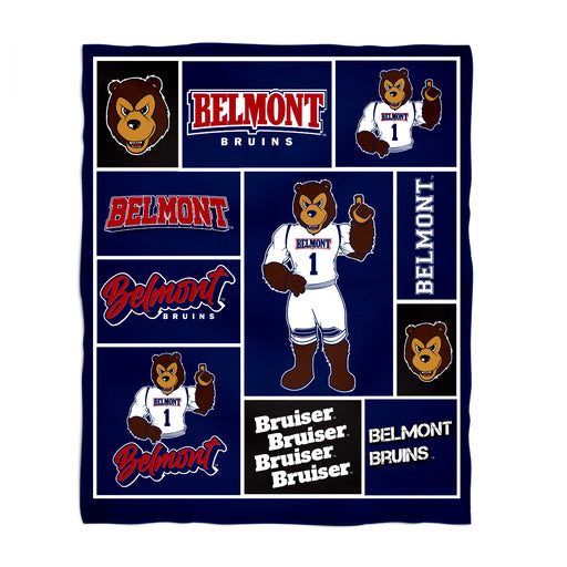 Belmont University Bruins Vive La Fete Infant Game Day Block Blue Minky Blanket 36 x 48 Mascot and Name