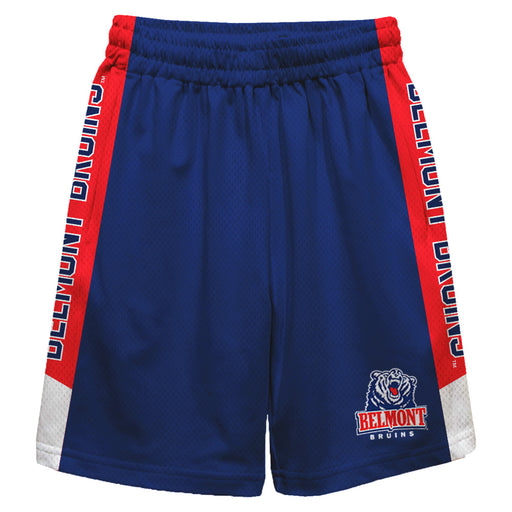 Belmont Bruins Vive La Fete Game Day Blue Stripes Boys Solid Red Athletic Mesh Short