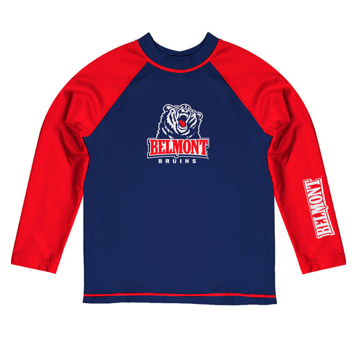 Belmont Bruins Vive La Fete Logo Blue Red Long Sleeve Raglan Rashguard
