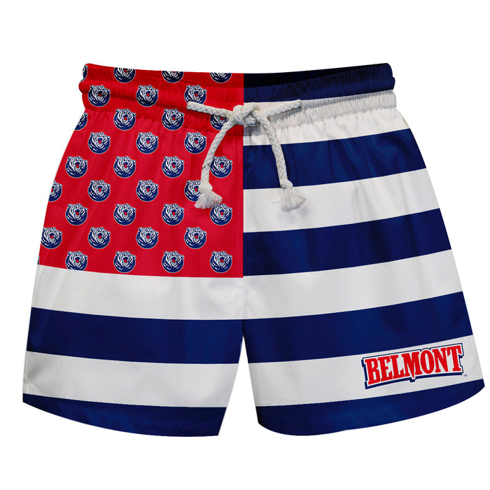 Belmont Bruins Vive La Fete Game Day Blue White Red Flag Swimtrunks V1