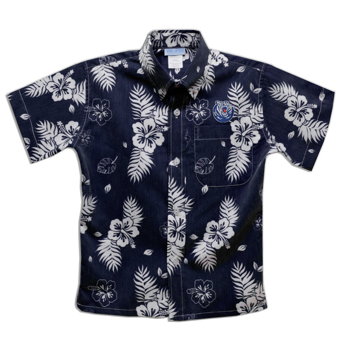 Belmont University Bruins Navy Hawaiian Short Sleeve Button Down Shirt