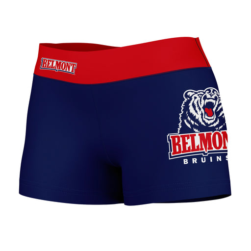 Belmont Bruins Vive La Fete Logo on Thigh & Waistband Blue Red Women Yoga Booty Workout Shorts 3.75 Inseam"