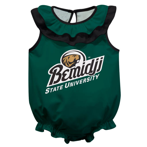 Bemidji State Beavers BSU Green Sleeveless Ruffle Onesie Logo Bodysuit by Vive La Fete