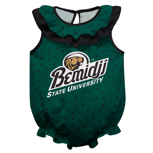 Bemidji State Beavers BSU Swirls Green Sleeveless Ruffle Onesie Logo Bodysuit