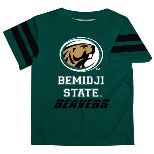 Bemidji State Beavers BSU Vive La Fete Boys Game Day Green Short Sleeve Tee with Stripes on Sleeves - Vive La Fête - Online Apparel Store