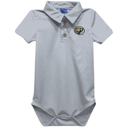 Bemidji State Beavers BSU Embroidered Gray Solid Knit Polo Onesie