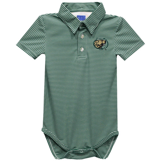Bemidji State Beavers BSU Embroidered Hunter Green Stripe Knit Boys Polo Bodysuit