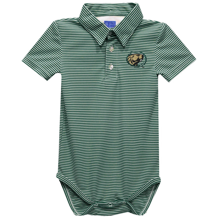 Bemidji State Beavers BSU Embroidered Hunter Green Stripe Knit Boys Polo Bodysuit