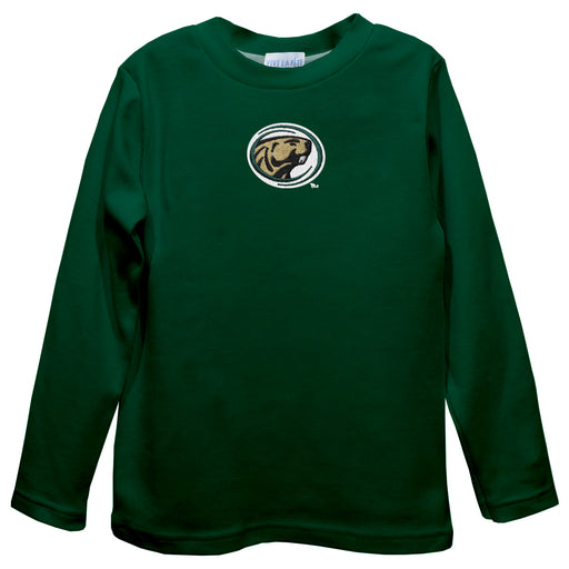 Bemidji State Beavers BSU Embroidered Hunter Green knit Long Sleeve Boys Tee Shirt