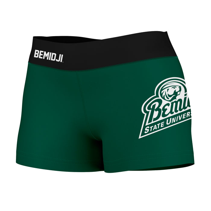 Bemidji State Beavers Vive La Fete Logo on Thigh & Waistband Green Black Women Yoga Booty Workout Shorts 3.75 Inseam