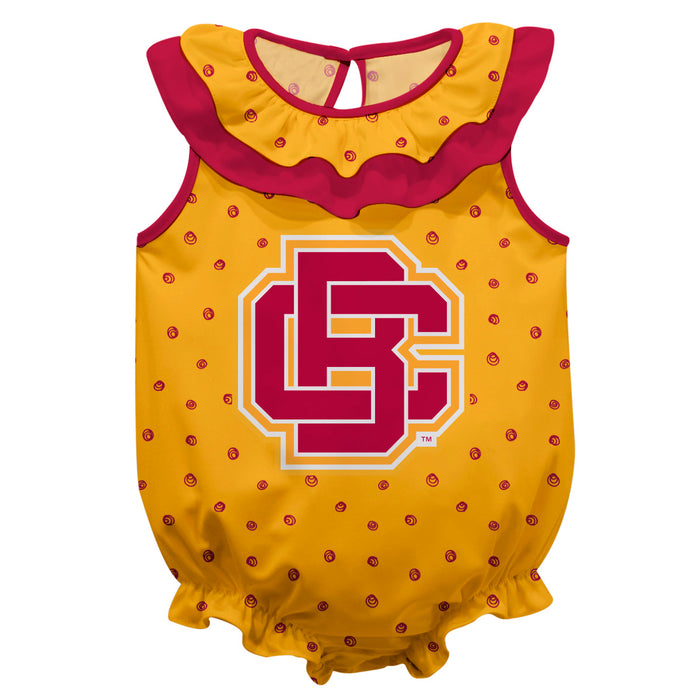 Bethune-Cookman Wildcats Swirls Yellow Sleeveless Ruffle Onesie Logo Bodysuit