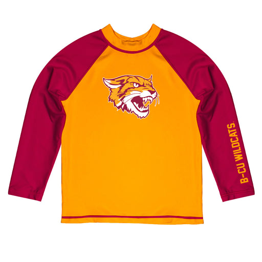 Bethune-Cookman Wildcats Vive La Fete Yellow Maroon Long Sleeve Raglan Rashguard