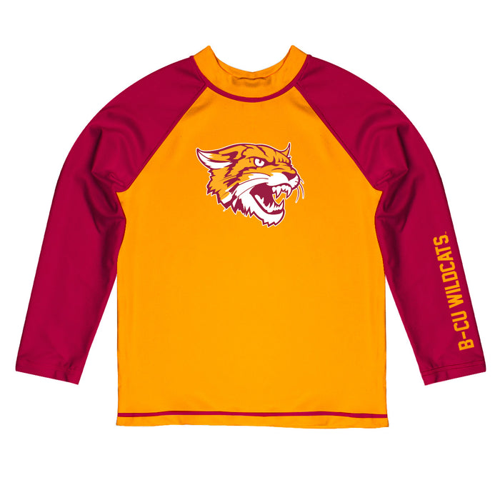 Bethune-Cookman Wildcats Vive La Fete Yellow Maroon Long Sleeve Raglan Rashguard