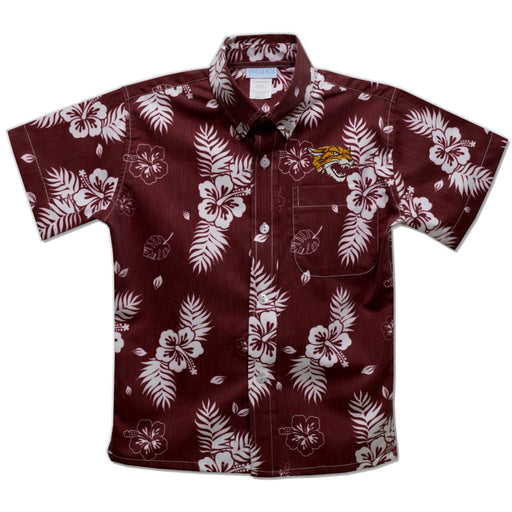 Bethune-Cookman University Wildcats Maroon Hawaiian Short Sleeve Button Down Shirt
