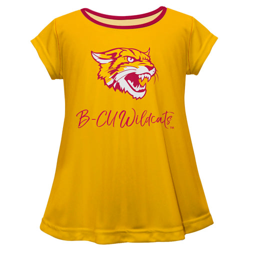 Bethune-Cookman Wildcats Vive La Fete Girls Game Day Short Sleeve Yellow Top with School Logo and Name