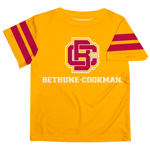 Bethune-Cookman Wildcats Vive La Fete Boys Game Day Yellow Short Sleeve Tee with Stripes on Sleeves